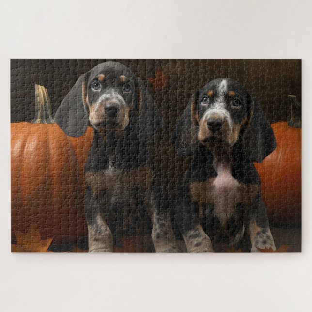 Quebra-cabeça Filhote de Bluetick Coonhound Delícia de Outono Ab (Horizontal)