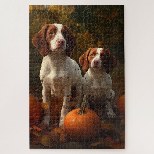 Quebra-cabeça Filhote de Brittany Spaniel Delícia de Outono Abób (Vertical)