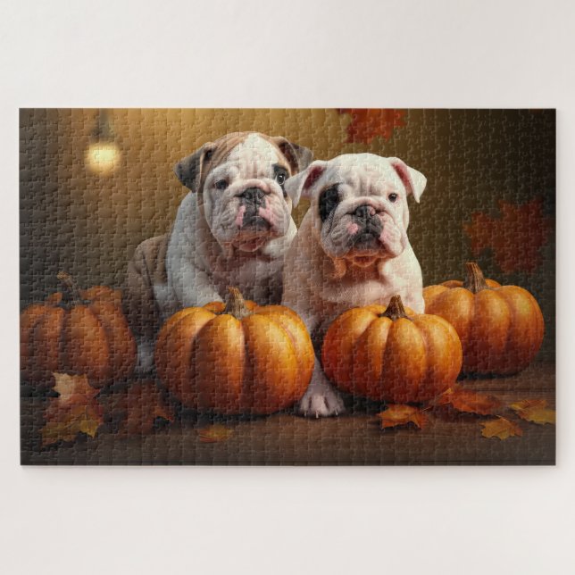 Quebra-cabeça Filhote de Bulldog Autumn Delight Pumpkin  (Horizontal)