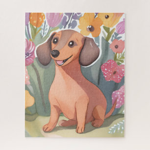 Quebra-cabeça Filhote de Dachshund Cachorro Pet Aquarela