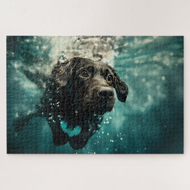Quebra-cabeça Filhote de Labrador Nadando Embaixo d'Água Design (Horizontal)