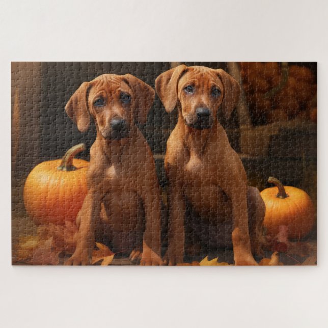 Quebra-cabeça Filhote de Ridgeback da Rodésia Outono Prazer Abób (Horizontal)