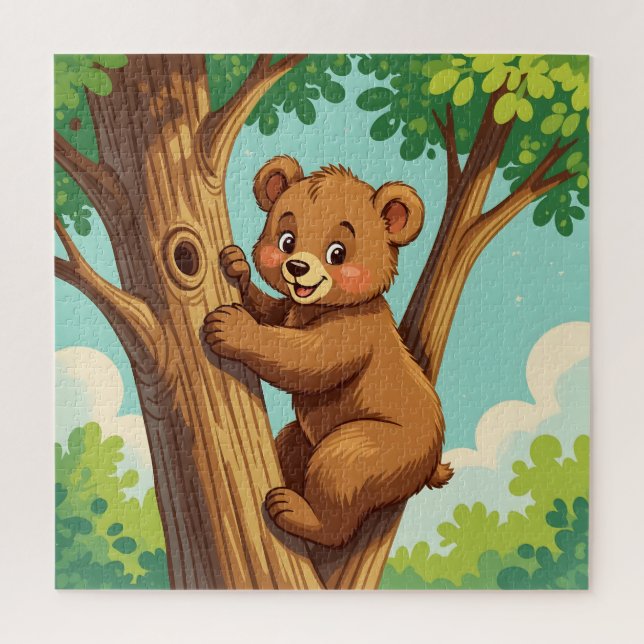 Quebra-cabeça Filhote de urso fofo subindo em uma árvore (Vertical)