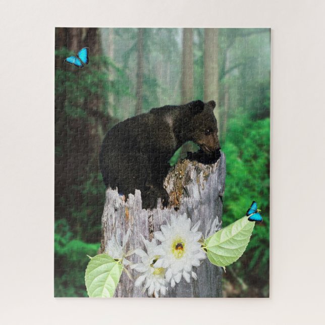 Quebra-cabeça Filhote de Urso Pardo em Toco de Árvore, (Vertical)