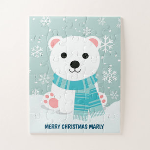 Quebra-cabeça Filhote de Urso Polar Flocos de Neve Natal Infanti