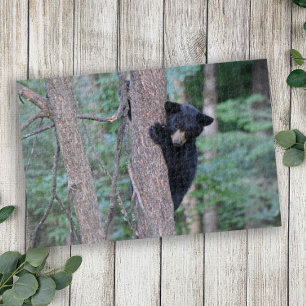 Quebra-cabeça Filhote de Urso Preto Fofo Subindo Árvore