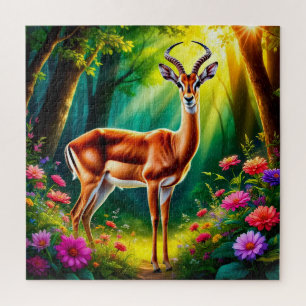 Quebra-cabeça Filhote de Veado de Desenho Adorável entre Flores
