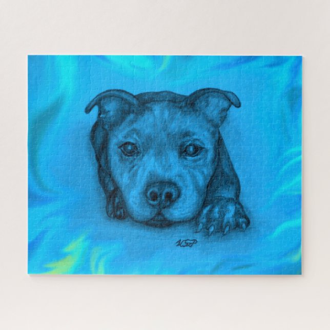 Quebra-cabeça Filhote Staffy Azul (Horizontal)