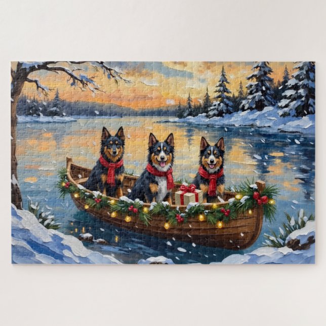 Quebra-cabeça Finnish Lapphund Christmas Boat Holiday (Horizontal)