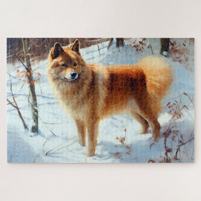 Quebra-cabeça Finnish Spitz Deixe Nevar Natal  (Horizontal)