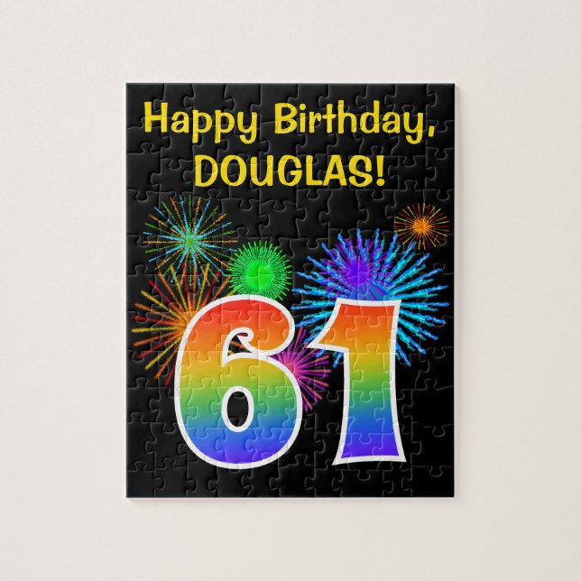 Quebra-cabeça Fireworks divertido + Rainbow Pattern "61" Anivers (Vertical)
