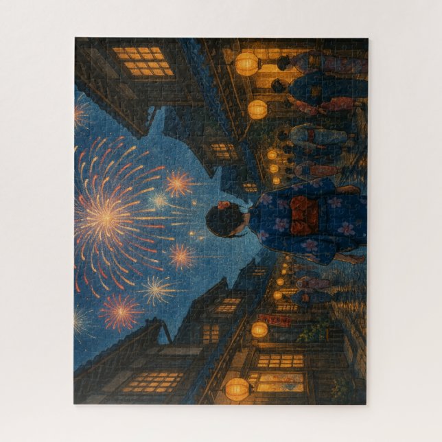 Quebra-cabeça Fireworks Over a Traditional Town Street in Summer (Vertical)