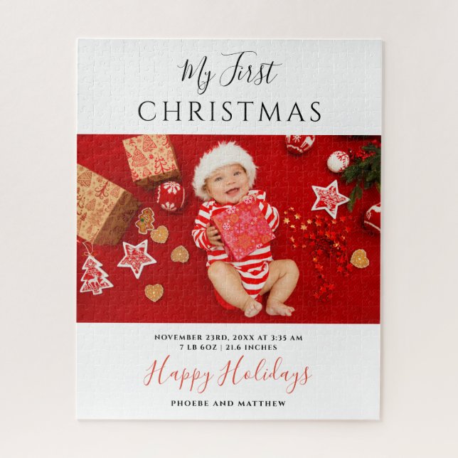 Quebra-cabeça First Christmas Baby Photo Collage (Vertical)