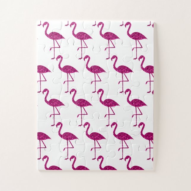 Quebra-cabeça Flamingo brilhante Rosa brilho falso brilhos branc (Vertical)