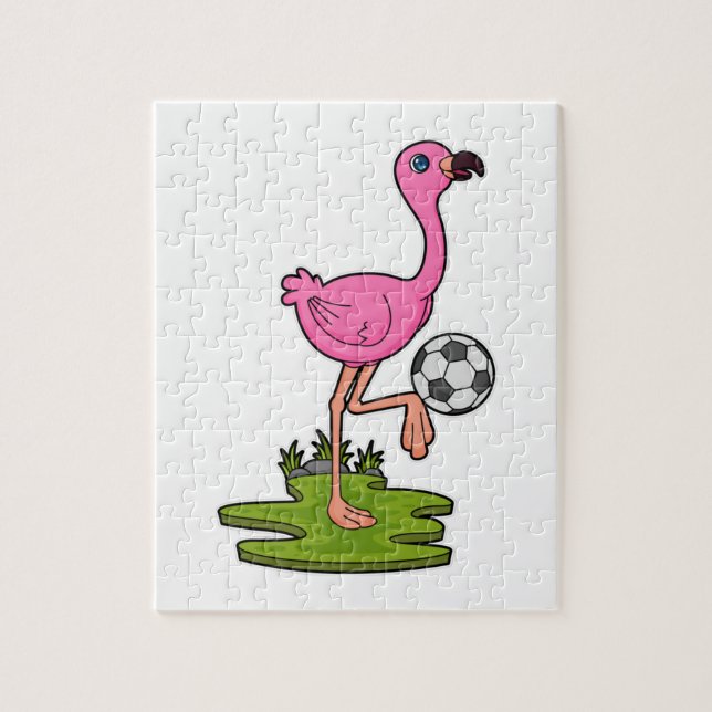 Quebra-cabeça Flamingo como jogador de futebol com futebol (Vertical)