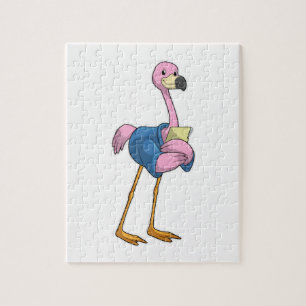 Quebra-cabeça Flamingo como Secretário com Notepad