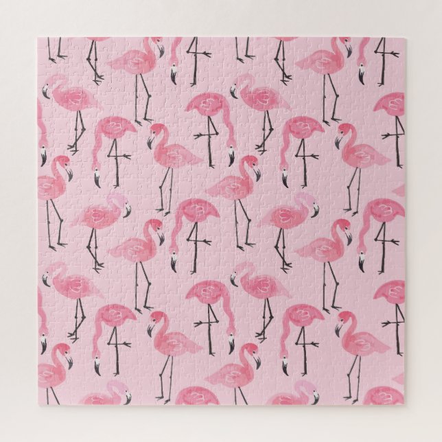 Quebra-cabeça Flamingo Cor-De-Rosa, Padrão Tropical De Verão. (Vertical)