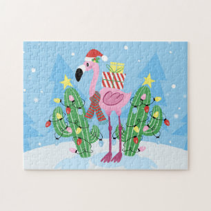Quebra-cabeça Flamingo de Natal com Cactus