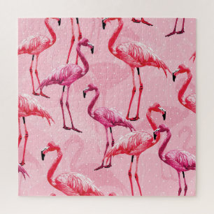 Quebra-cabeça Flamingo Elegance: Padrão de Pássaro Rosa.
