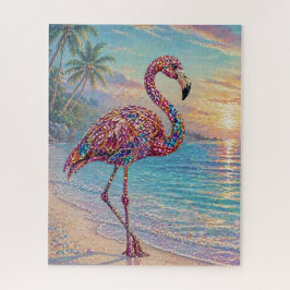 Quebra-cabeça Flamingo Glam de Tom Precioso na Praia Tropical
