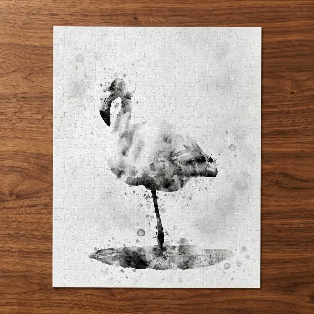Quebra-cabeça Flamingo Monocromático Elegante em Aquarela (Elegant Monochrome Flamingo in Watercolor. Jigsaw Puzzle)