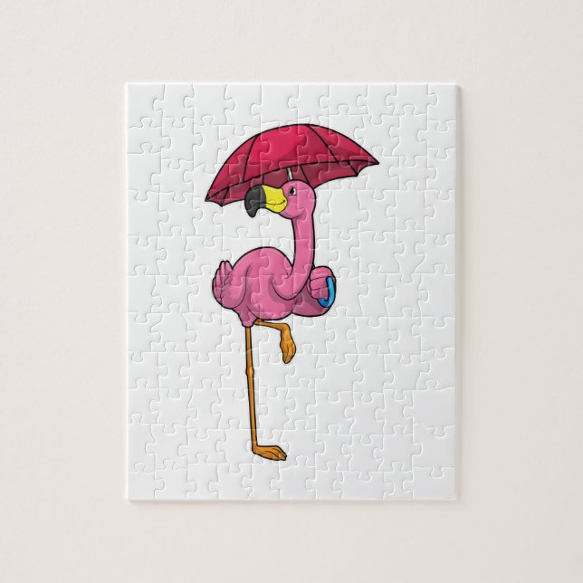 Quebra-cabeça Flamingo na chuva com guarda-chuva (Vertical)
