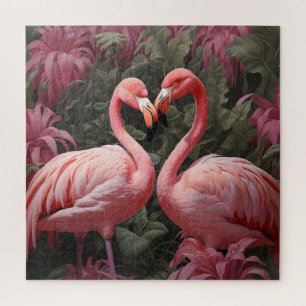 Quebra-cabeça Flamingo Romance, cor-de-rosa tropical