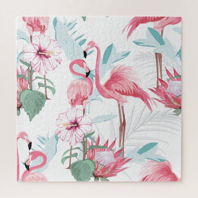 Quebra-cabeça Flamingo Rosa: Flores Exóticas Sem Olhos. (Vertical)