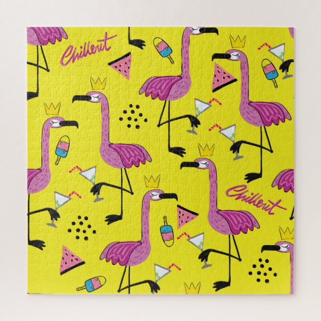 Quebra-cabeça Flamingo Rosa: Padrão de Moda de Verão (Vertical)