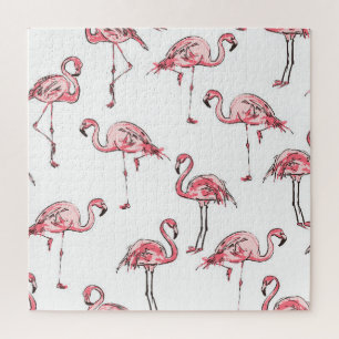Quebra-cabeça Flamingo Sketch: Padrão de Vintagem Tropical.