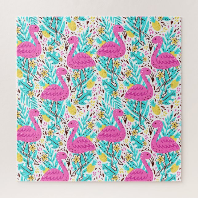 Quebra-cabeça Flamingo Tropical de Verão: Elementos Brilhantes (Vertical)