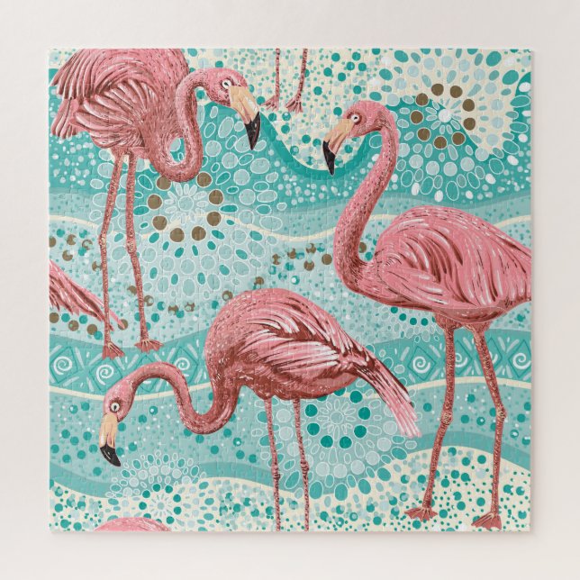 Quebra-cabeça Flamingo Tropical: Vintage Floral Wallpaper (Vertical)