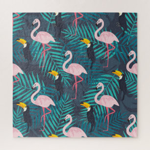 Quebra-cabeça Flamingo, tucano: padrão das folhas tropicais