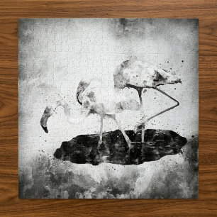 Quebra-cabeça Flamingos Aquarela Preto e Branco
