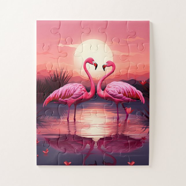 Quebra-cabeça Flamingos cor-de-rosa ao sol (Vertical)