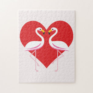 Quebra-cabeça Flamingos Cor-de-rosa branco-claro com coração ver