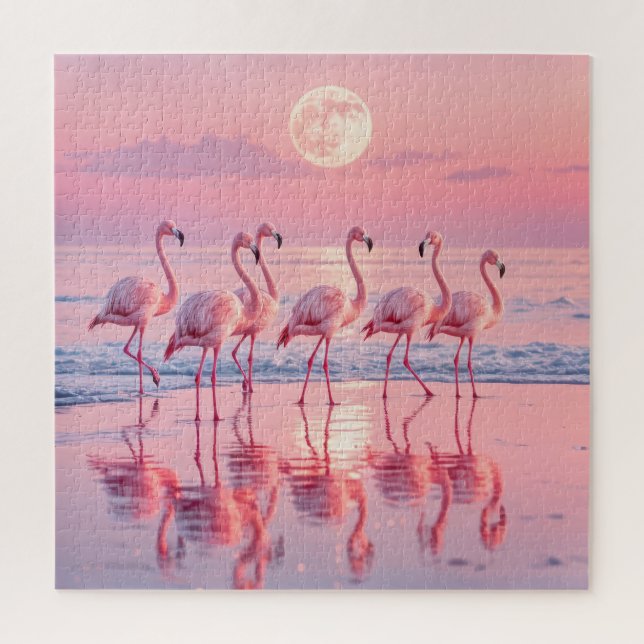Quebra-cabeça Flamingos em uma praia rosa (Vertical)