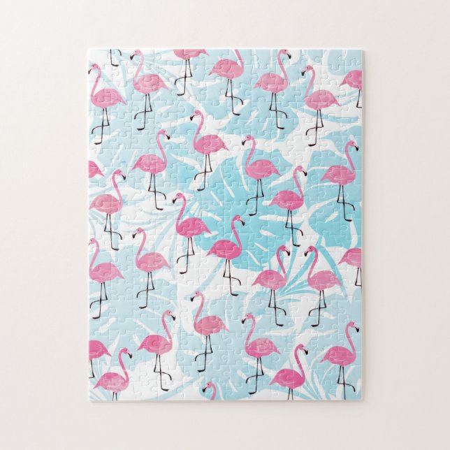 Quebra-cabeça flamingos graciosos e folhas de monstera (Vertical)