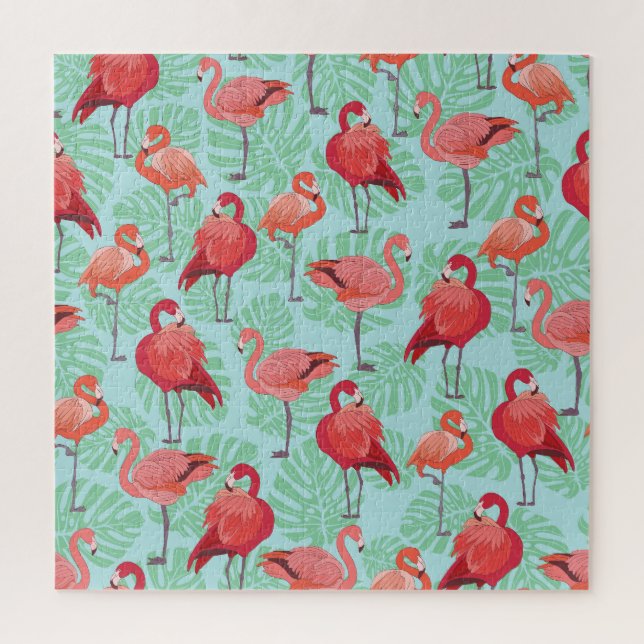 Quebra-cabeça Flamingos Rosa: Padrão Exótico Sem Olhos. (Vertical)