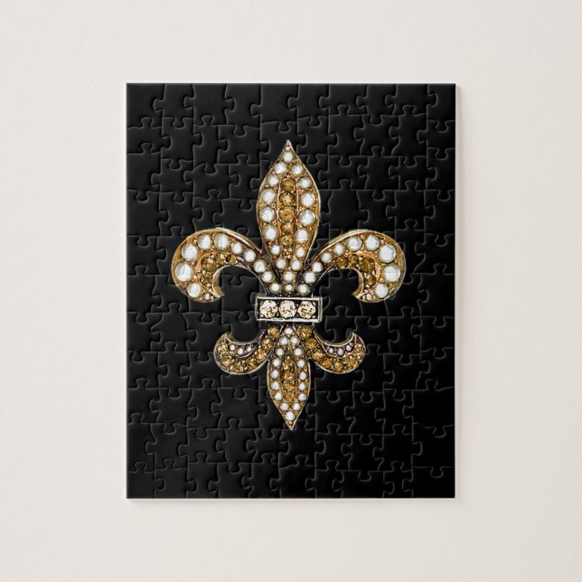 Quebra-cabeça Fleur De Lis Flor New Orleans Personaliza Dourado (Vertical)