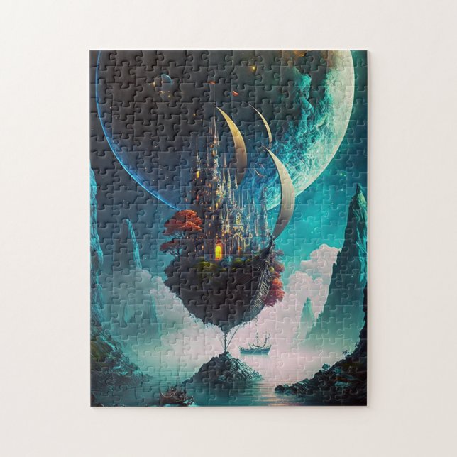 Quebra-cabeça Floating Castle Ship Fantasy Art Jigsee Quebra-cab (Vertical)