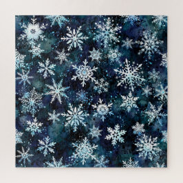 Quebra-cabeça Flocos de Neve Caindo Noite de Inverno Azul Profun