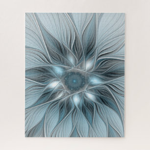 Quebra-cabeça Flor Abstrata Alegre Azul Cinza Floral Fractal