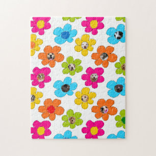 Quebra-cabeça Flor branca e colorida Cachorro Mãe Foto divertida