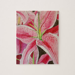 Quebra-cabeça Flor cor-de-rosa da arte da aguarela do lírio do