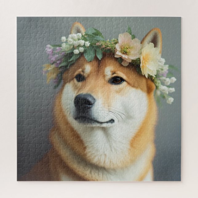Quebra-cabeça Flor Crown Shiba Inu (Vertical)