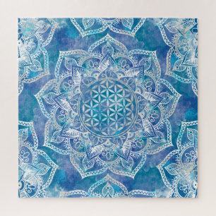 Quebra-cabeça Flor da Vida em Lotus - Azul-Cria