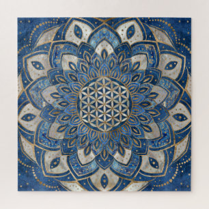 Quebra-cabeça Flor da Vida em Lotus - Mármore Azul e Pérola