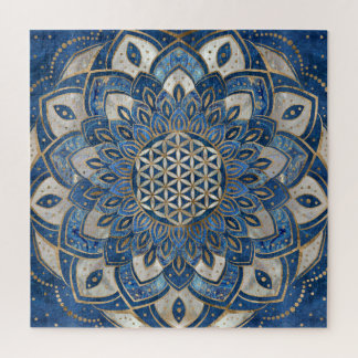 Quebra-cabeça Flor da Vida em Lotus - Mármore Azul e Pérola