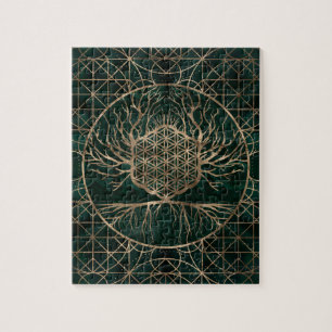 Quebra-cabeça Flor da vida na árvore da malaquite e do ouro da